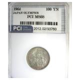 1964 100 Yen Silver PCI MS68 Japan Olympics