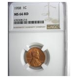 1958 Cent NGC MS66 RD