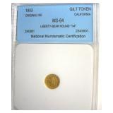 1853 Gilt Token NNC MS64 Liberty-Bear