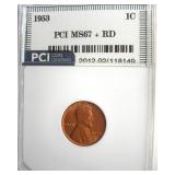 1953 Cent MS67+ RD LISTS $12500