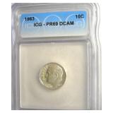 1963 Dime ICG PR69 DCAM LISTS $150
