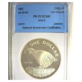 1982 Silver Dollar NNC PR70 DCAM New Zealand