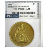 1836 Dollar PCI PR69 CAM Gobrecht Brass Copy