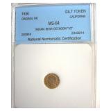 1856 Gilt Token NNC MS64 Indian-Bear