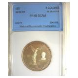1971 Silver 5 Colones NNC PR69 DCAM El Salvador