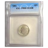 1963 Dime ICG PR69 DCAM LISTS $150