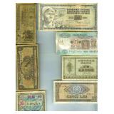 14 Vintage Bank Notes Japan Spain Egypt France
