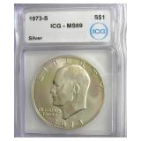 1973-S Silver Ike ICG MS69 LISTS $11000