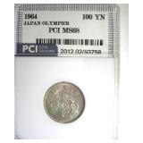 1964 100 Yen Silver PCI MS68 Japan Olympics