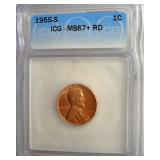 1955-S Cent ICG MS67+ RD LISTS $800