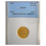 1730 Escudo NNC MS64+ Portugal Extra Rare