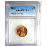 1955 Cent ICG MS67 RD Poorman's Var