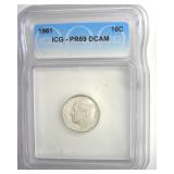 1961 Dime ICG PR69 DCAM LISTS $375