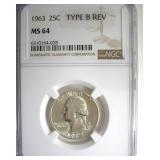 1963 Type B Rev Quarter NGC MS64