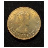 1953 Jamaica 1 Penny Rare in UNC