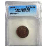 1873 Farthing ICG MS63 BN Great Britain