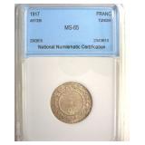 1917 Franc NNC MS65 Tunisia
