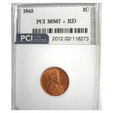 1945 Cent MS67+ RD LISTS $6250