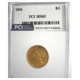 1854 Gold $5 MS62 LISTS $4750