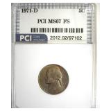 1971-D Nickel PCI MS67 FS GOLDEN TONING