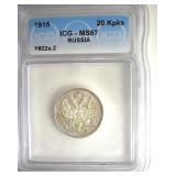 1915 20 Kopeks ICG MS67 Y#22a.2 Russia
