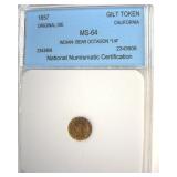 1857 Gilt Token NNC MS64 Indian-Bear