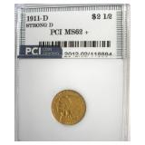 1911-D Strong D Gold $2.50 MS62+ LISTS $13000