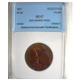 1971 10 Zlotych NNC MS67 Baby Nursing Proba