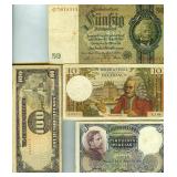 10 Vintage Bank Notes Germany France Spain