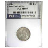 1964 100 Yen Silver PCI MS68 Japan Olympics