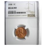 1958 Cent NGC MS66 RD