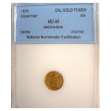 1915 Cal Gold Token NNC MS64 Minerva-Bear