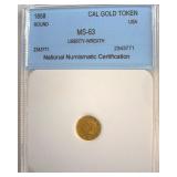 1858 Cal Gold Token NNC MS63 Liberty-Wreath