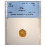 1849 Cal Gold Token NNC MS64 Indian-Bear