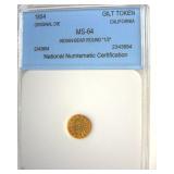 1854 Gilt Token NNC MS64 Indian-Bear