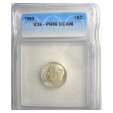 1963 Dime ICG PR69 DCAM LISTS $150