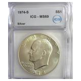 1974-S Silver Ike ICG MS69 LISTS $11500