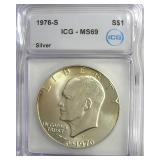 1976-S Silver Ike ICG MS69 LISTS $29000