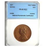 1877 Half Anna NNC PR66 RD Restrike India