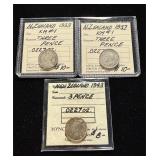 1930s Silver 3 Pence X 3