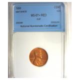 1958 Cent NNC MS67+ RD Mint Error Clip