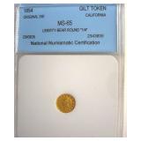 1854 Cal Gilt Token NNC MS65 Liberty-Bear