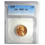 1958 Cent ICG MS67 RD LISTS $450