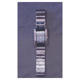 Mens Rectangular Black Dial w/Metal Link Bracelet