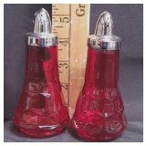 Viking Glass Red Georgian Pattern Salt/Pepper