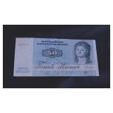 1972 50 Danish Kroner Banknote