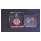 Fossil Blue Wristwatch Red Face/Stainless Steel