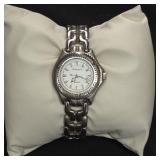 Rumours White Dial Round Silver Tone Link Watch