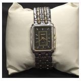 Vtg Marcelo two-tone rectangle quartz wristwatch