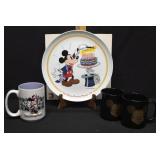 Lot of Walt Disney Mugs and Birthday Plate